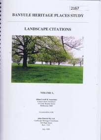 Book, Banyule Heritage Places Study. Vol. 3: Landscape Citations, 1999_07