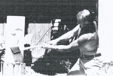 Photograph - Digital image, Trevor Partington at woodchop, 1970s