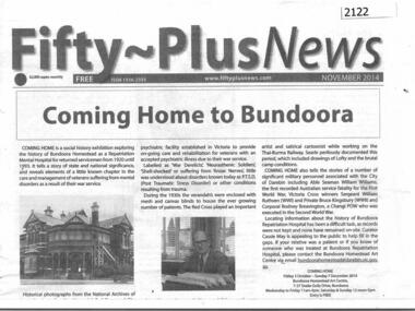 Newspaper Clipping, Coming home to Bundoora: Fifty-Plus News November 2014, 2014_11