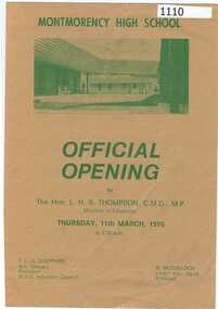 Program, Montmorency High School, Official Opening: Montmorency High School 1976, 11/03/1976