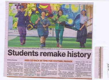 Newspaper clipping, Students remake history, 11/03/2015