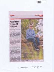 Newspaper clipping, Award for a man of actions, 18/12/2013
