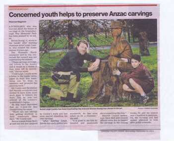 Newspaper Clipping, Concerned youth helps to preserve Anzac carvings, 11/09/2013