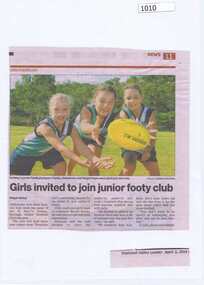 Newspaper Clipping, Girls invited to join St Mary's Junior Footy Club, 02/04/2014