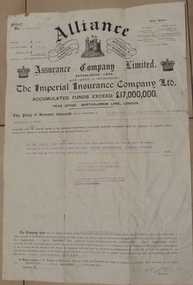 Document - Insurance Policy (copy), Alliance Insurance issued to Charles Partington, 04/03/1893