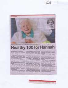Newspaper clipping, Healthy 100 for Hannah, 08/01/2014