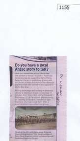 Newspaper clippings, Do you have a local Anzac story to tell?, 20/08/2014
