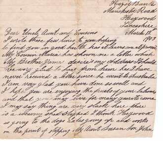 Letter (copy), Copy of letter from John Chadwick, 12/03/1903