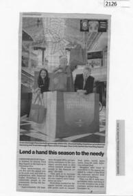 Newspaper clipping, Lend a hand this season to the needy, 10/12/2014