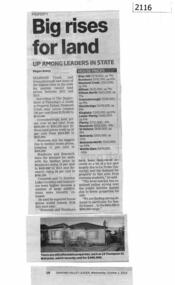 Newspaper clipping, Big rises for land, 01/10/2014
