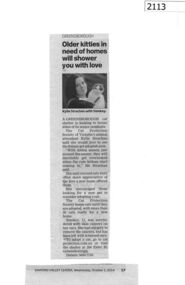 Newspaper Clipping, Older kitties will shower you with love, 01/10/2014