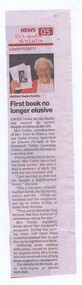 Newspaper clipping, First book no longer elusive, 27/08/2014