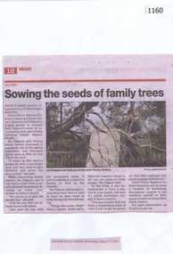 Newspaper clipping, Sowing the seeds of family trees, 27/08/2014