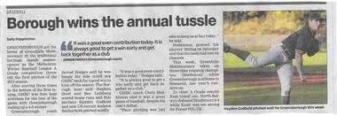 Newspaper clipping, Borough wins the annual tussle, 15/04/2015