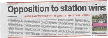Newspaper clipping, Opposition to station wins, 01/07/2015