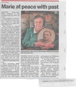 Newspaper clipping, Marie at peace with past, 10/06/2015