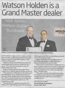 Newspaper Clipping, Watson Holden is a grand master dealer, 17/06/2015