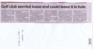 Newspaper clipping, Golf club worried lease could leave it in hole, 17/06/2015