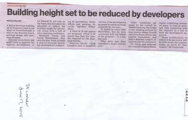 Newspaper clipping, Building height set to be reduced by developers, 17/06/2015