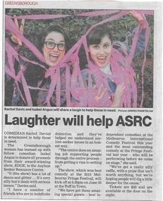 Newspaper clipping, Laughter will help Asylum Seeker Resource Centre, 24/06/2015