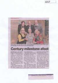 Newspaper clipping, Century milestone afoot, 24/06/2015
