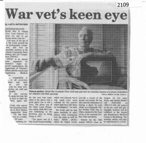 Newspaper clipping (copy), Diamond Valley News, War vet's keen eye, 1998_