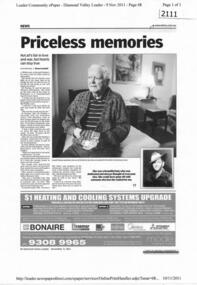 Newspaper clipping, Leader Community Newspapers, Priceless memories, 10/11/2011