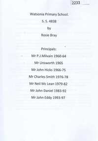 Article, Greensborough Historical Society, Watsonia Primary School: its history through a collection of oral histories, 2014_