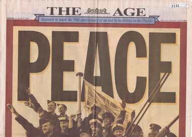 Newspaper, The Age 15 August 1995: Souvenir to mark the 50th anniversary of an end to hostilities in the Pacific, 15/08/1995