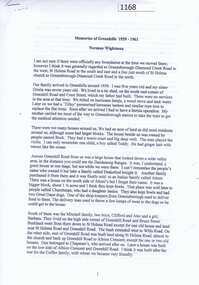 Memoir, Memories of Greenhills 1939-1961 / by Norman Wightman, 1939-1961
