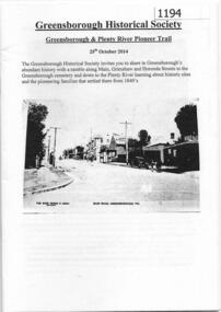 Booklet, Greensborough Historical Society, Greensborough and Plenty River Pioneer Trail, 25/10/2014