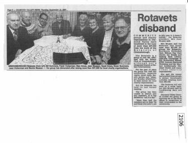 Newspaper clipping (copy), Diamond Valley News, Rotavets disband, 15/09/1987