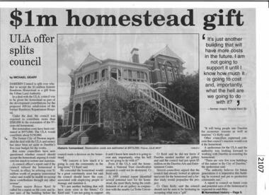 Newspaper clippings, The Whittlesea Post, Bundoora Homestead to become arts precinct, 1997_