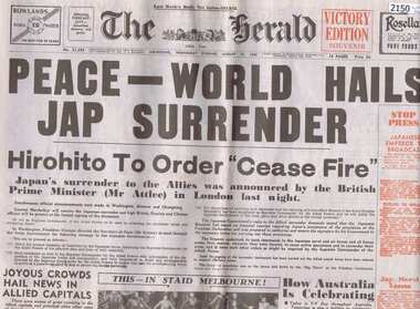 Newspaper, The Herald, The Herald: August 15 1945. Victory edition souvenir, 15/08/1945