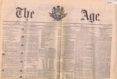 Newspaper - Reproduction Newspaper, The Age, October 17 1854, 17/10/1854