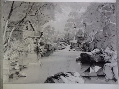 Drawing (copy), Anderson's Mill on Plenty River 1849 by George Alexander Gilbert, 1849_