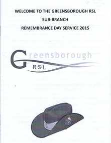 Booklet, Greensborough RSL, Greensborough RSL Remembrance Day Service 2015, 11/11/2015