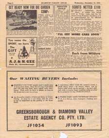 Newspaper Clipping - Digital Image, Diamond Valley Local. 15 December 1954. Selection of 6 pages, 15/12/1954
