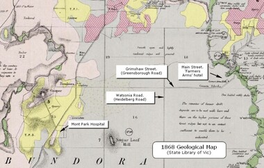 Map - Geological Map, 1868 Geological map of Greensborough (annotated), 1868_