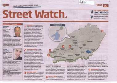 Newspaper clipping, Diamond Valley Leader, Street Watch. Diamond Valley Leader. From 2015, 18/02/2015