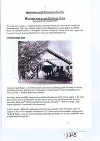 Booklet, Greensborough Historical Society: Heritage Drive 2015, 24/10/2015