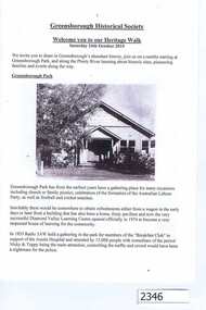Booklet, Greensborough Historical Society: Heritage Walk 2015, 24/10/2015