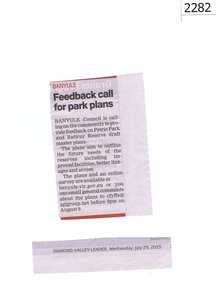 Newspaper clipping, Feedback call for park plans, 29/07/2015