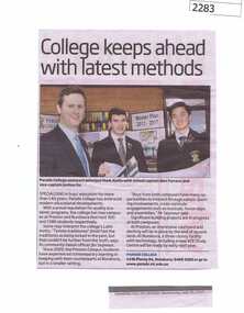 Newspaper clipping, College keeps ahead with latest methods Bu0020, 29/07/2015