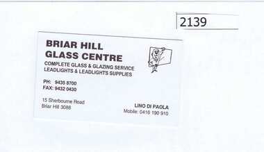Business card, Briar Hill Glass Centre, 2010_