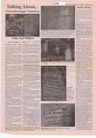 Newspaper Clipping, Banyule Observer, Talking about Greensborough Cemetery with Noel Withers, 02/09/2000