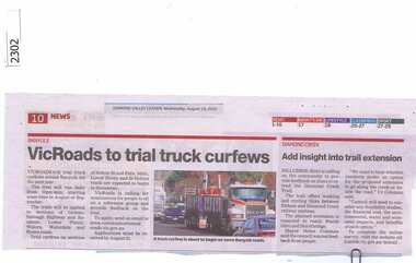 Newspaper Clipping, VicRoads to trial truck curfews, 19/08/2015