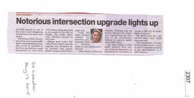 Newspaper Clipping, Notorious intersection upgrade lights up, 19/08/2015