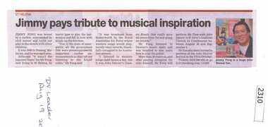 Newspaper Clipping, Jimmy pays tribute to musical inspiration, 19/08/2015