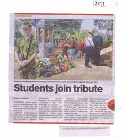 Newspaper Clipping, Students join tribute Watsonia North Primary WN4988, 19/08/2015
